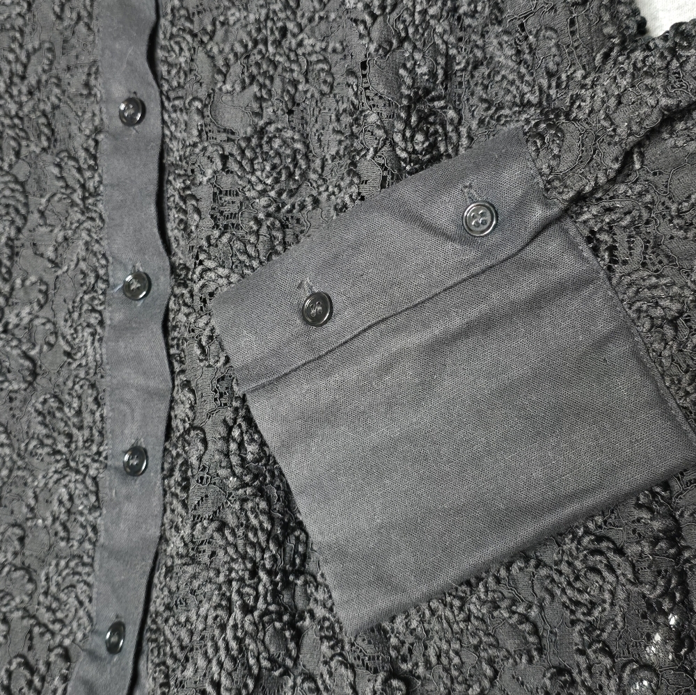 Zara Elegant Black Lace Blouse 51% Linen 49% Cotton - Picture 5 of 12